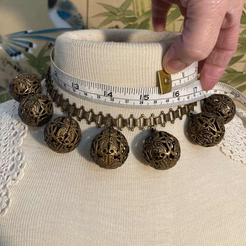 Antique Victorian Brass Filigree Ball Book Link Chain Necklace - Picture 14 of 17